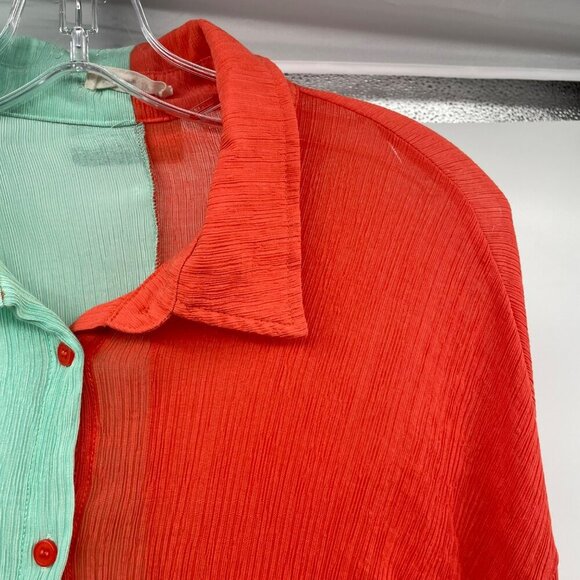 ANDTHEWHY Womens Colorblock Top Button Up Long Sleeve Size Small - Picture 4 of 9